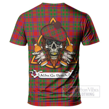 Tartan Vibes Clothing MacIntosh (McIntosh) Tartan T-Shirt with Family Crest and Bearded Skull Holding Bottles of Whiskey