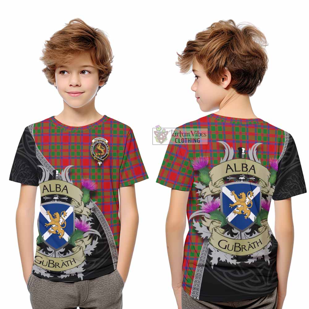 Tartan Vibes Clothing MacIntosh (McIntosh) Tartan Family Crest Kid T-Shirt Lion Rampant Royal Thistle Shield Celtic Inspired