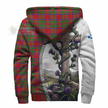 MacIntosh (McIntosh) Tartan Sherpa Hoodie with Family Crest and St. Andrew's Cross Accented by Thistle Vines - Tartan Vibes Clothing