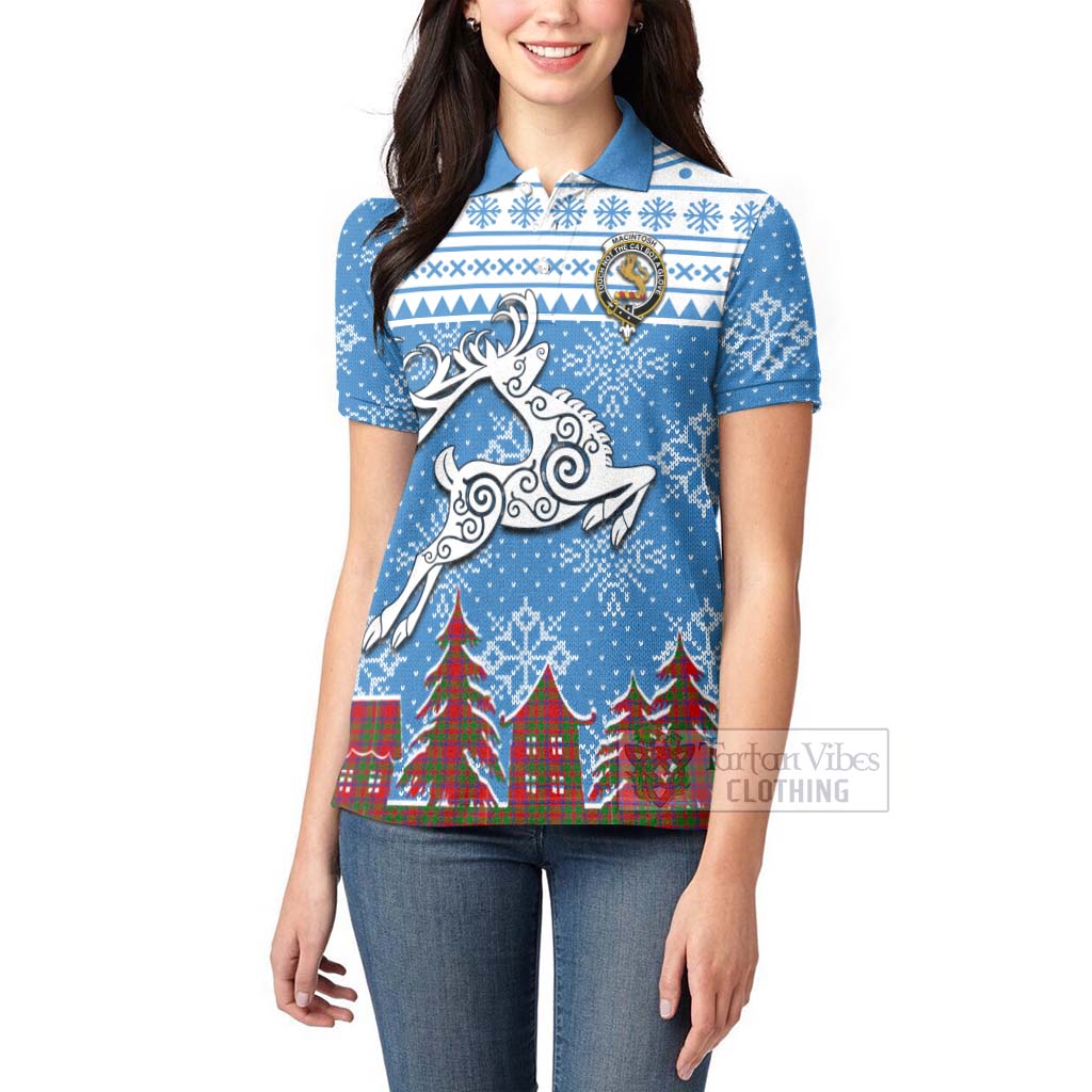MacIntosh (McIntosh) Clan Christmas Women's Polo Shirt Celtic Reindeer Style - Tartan Vibes Clothing