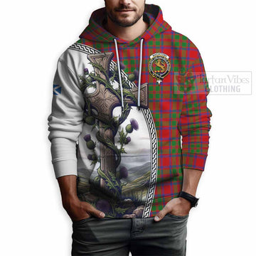 MacIntosh (McIntosh) Tartan Hoodie with Family Crest and St. Andrew's Cross Accented by Thistle Vines - Tartan Vibes Clothing