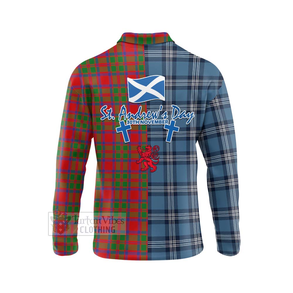 Tartan Vibes Clothing MacIntosh (McIntosh) Tartan Long Sleeve Polo Shirt Happy St. Andrew's Day Half Tartan Style