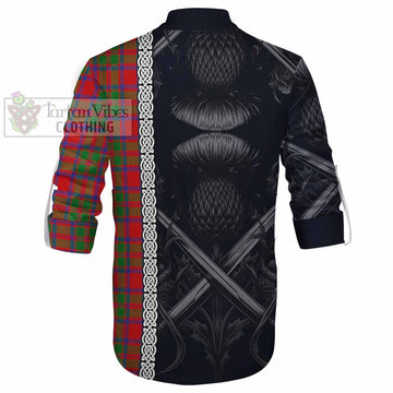 MacIntosh (McIntosh) Tartan Ghillie Kilt Shirt with Family Crest Cross Sword Thistle Celtic Vibes - Tartan Vibes Clothing