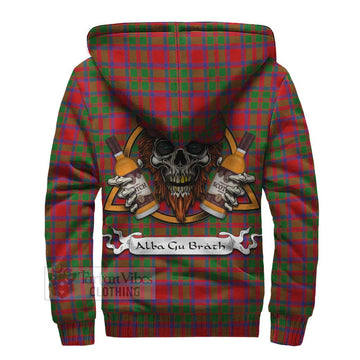 Tartan Vibes Clothing MacIntosh (McIntosh) Tartan Sherpa Hoodie with Family Crest and Bearded Skull Holding Bottles of Whiskey