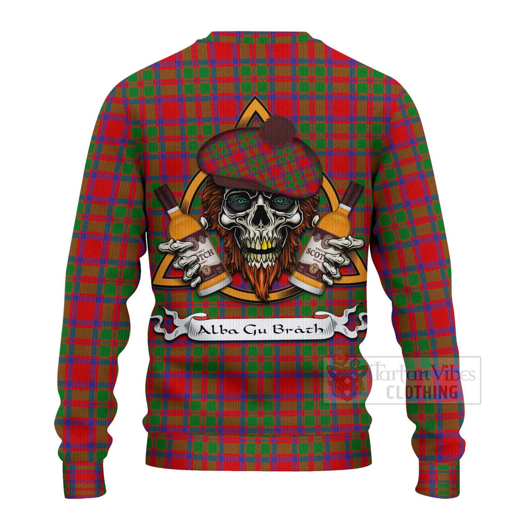 Tartan Vibes Clothing MacIntosh (McIntosh) Tartan Knitted Sweater with Family Crest and Bearded Skull Holding Bottles of Whiskey