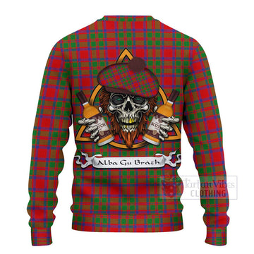 Tartan Vibes Clothing MacIntosh (McIntosh) Tartan Knitted Sweater with Family Crest and Bearded Skull Holding Bottles of Whiskey