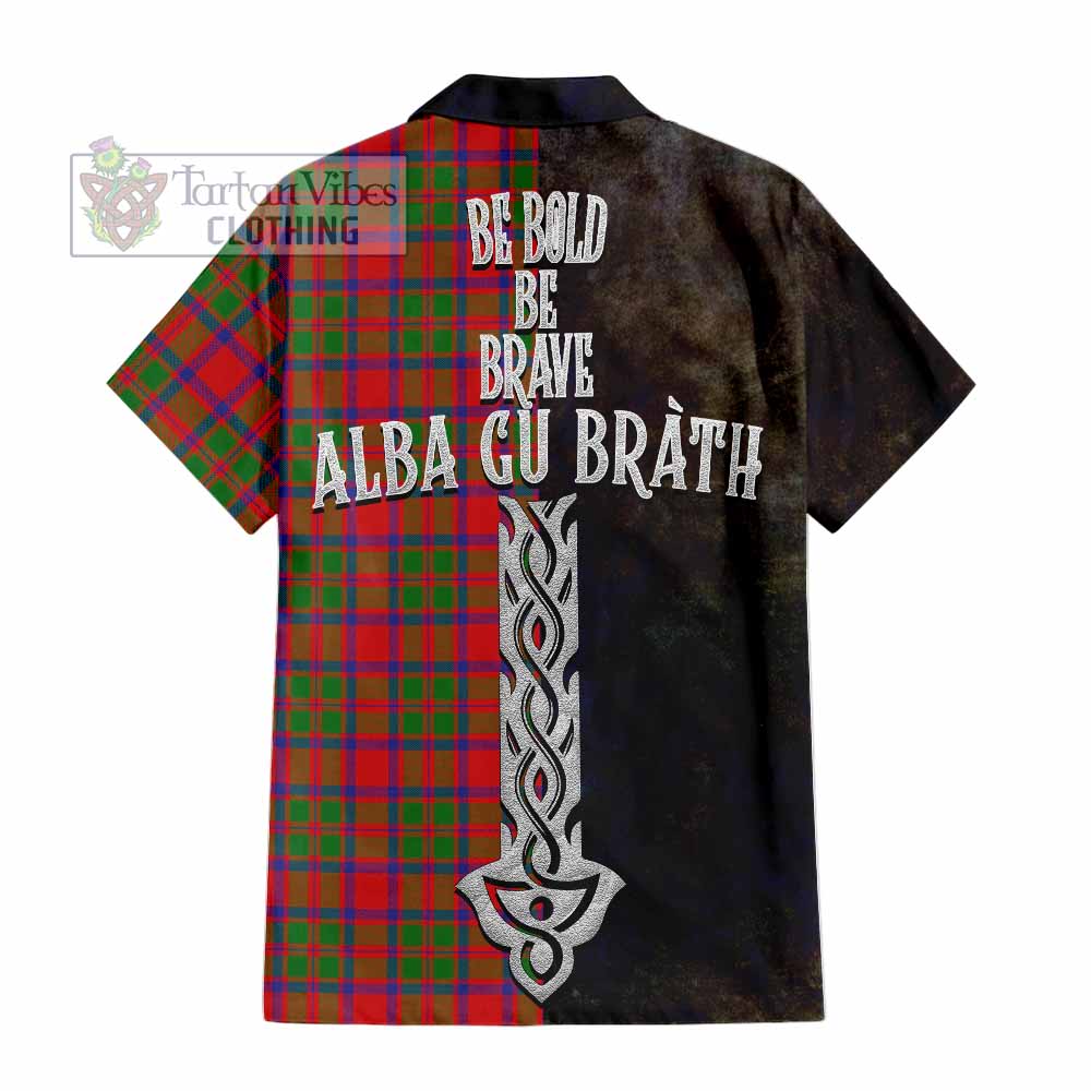 Tartan Vibes Clothing MacIntosh (McIntosh) Tartan Family Crest Short Sleeve Button Shirt Alba Gu Brath Be Brave Lion Ancient Style