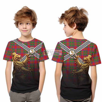 Tartan Vibes Clothing MacIntosh (McIntosh) Crest Tartan Kid T-Shirt with Golden Lion Emblem Celtic Style