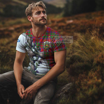 MacIntosh (McIntosh) Tartan T-Shirt with Family Crest and St. Andrew's Cross Accented by Thistle Vines - Tartan Vibes Clothing