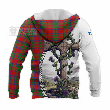 MacIntosh (McIntosh) Tartan Knitted Hoodie with Family Crest and St. Andrew's Cross Accented by Thistle Vines - Tartan Vibes Clothing