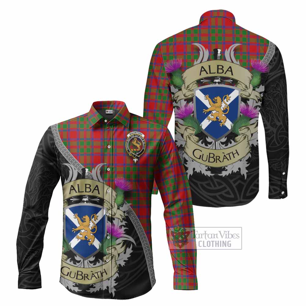 Tartan Vibes Clothing MacIntosh (McIntosh) Tartan Family Crest Long Sleeve Button Shirt Lion Rampant Royal Thistle Shield Celtic Inspired