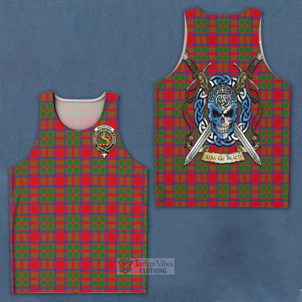 Tartan Vibes Clothing MacIntosh (McIntosh) Tartan Men's Tank Top with Family Crest Celtic Skull Style