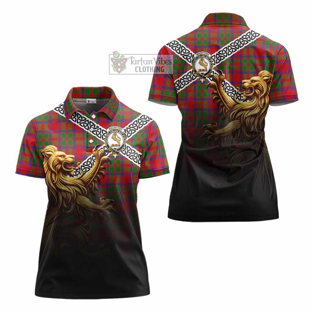 Tartan Vibes Clothing MacIntosh (McIntosh) Crest Tartan Women's Polo Shirt with Golden Lion Emblem Celtic Style