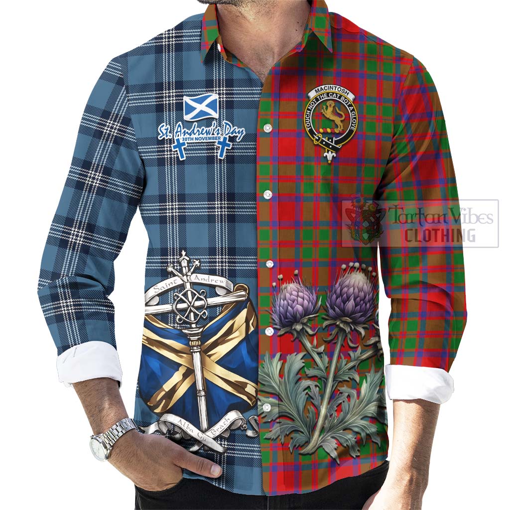 MacIntosh (McIntosh) Tartan Long Sleeve Button Shirt Happy St. Andrew's Day Half Tartan Style - Tartan Vibes Clothing