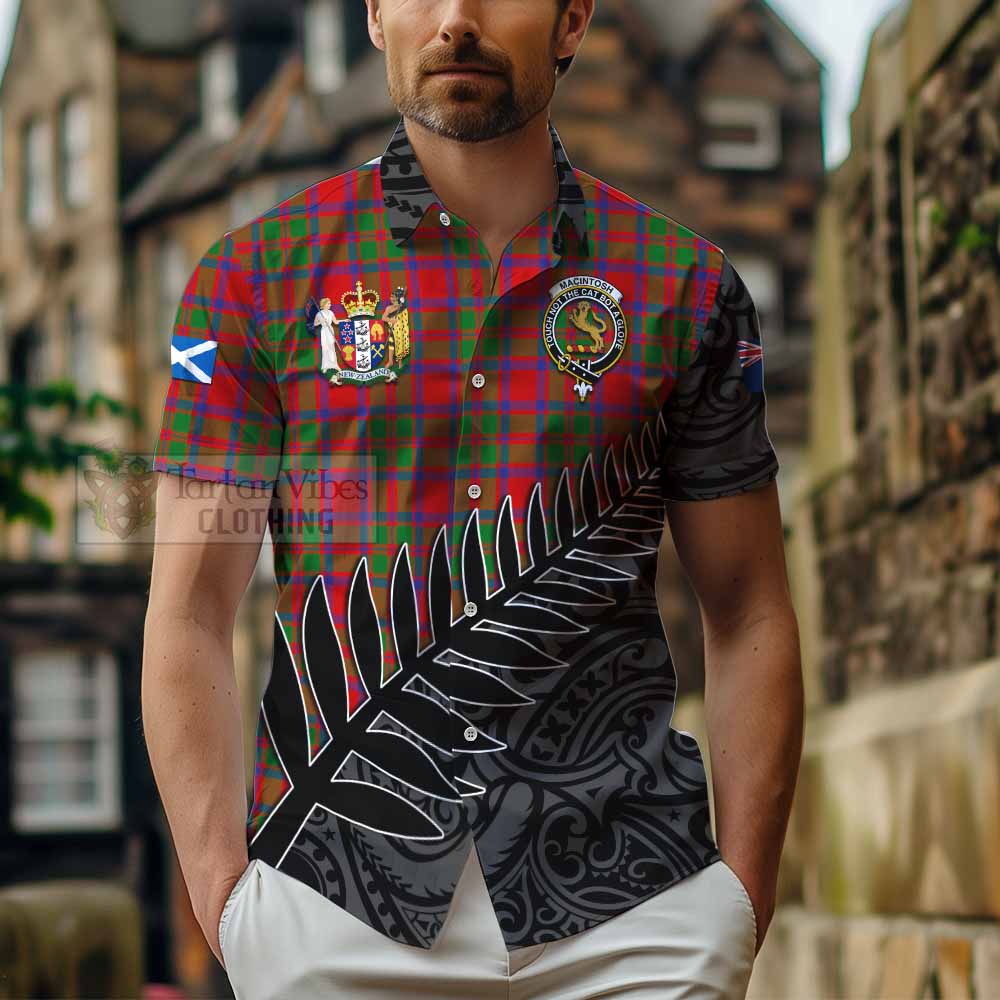 MacIntosh (McIntosh) Crest Tartan Hawaiian Shirt with New Zealand Silver Fern Half Style - Tartan Vibes Clothing
