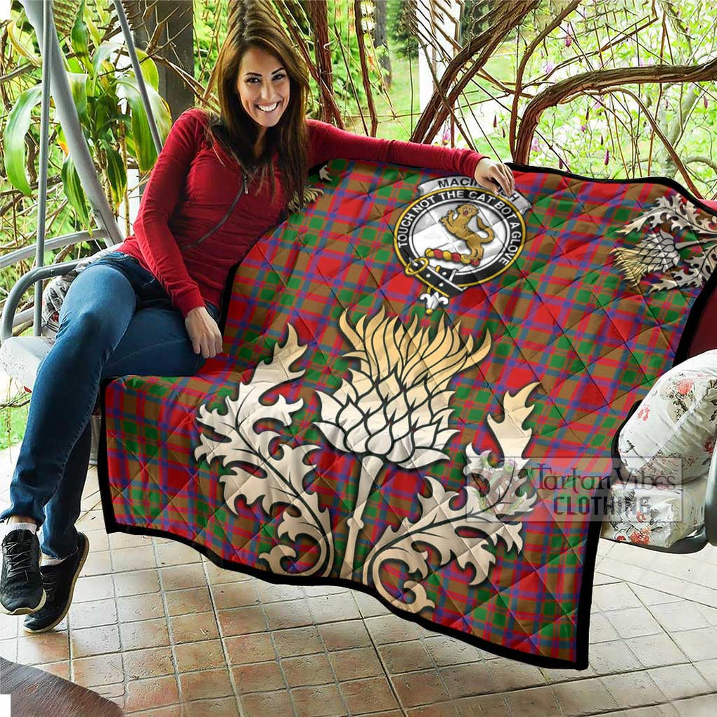 Tartan Vibes Clothing MacIntosh (McIntosh) Tartan Quilt with Family Crest and Golden Thistle Style