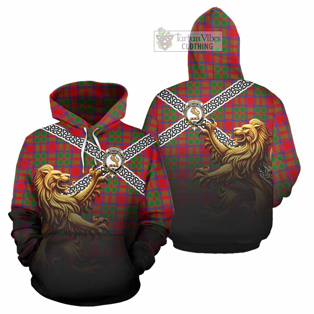 Tartan Vibes Clothing MacIntosh (McIntosh) Crest Tartan Hoodie with Golden Lion Emblem Celtic Style