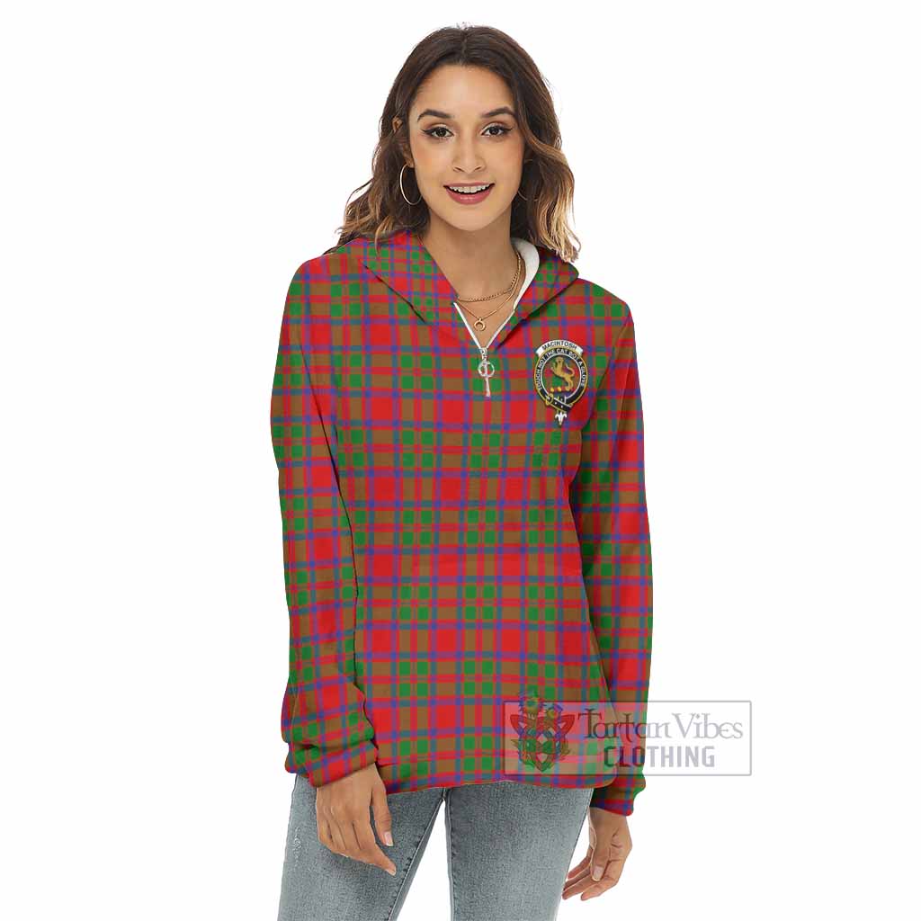 MacIntosh (McIntosh) Tartan Women's Borg Fleece Hoodie with Half Zip with Family Crest - Tartan Vibes Clothing