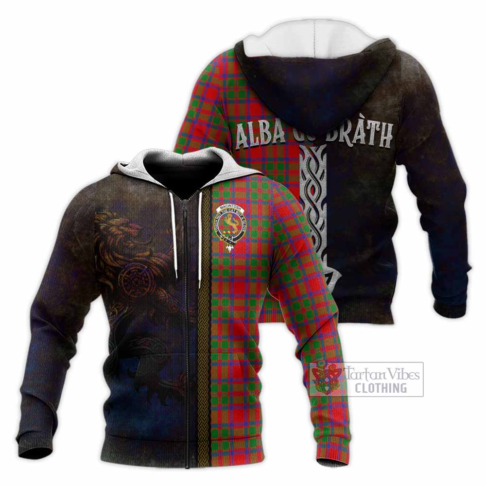 Tartan Vibes Clothing MacIntosh (McIntosh) Tartan Family Crest Knitted Hoodie Alba Gu Brath Be Brave Lion Ancient Style