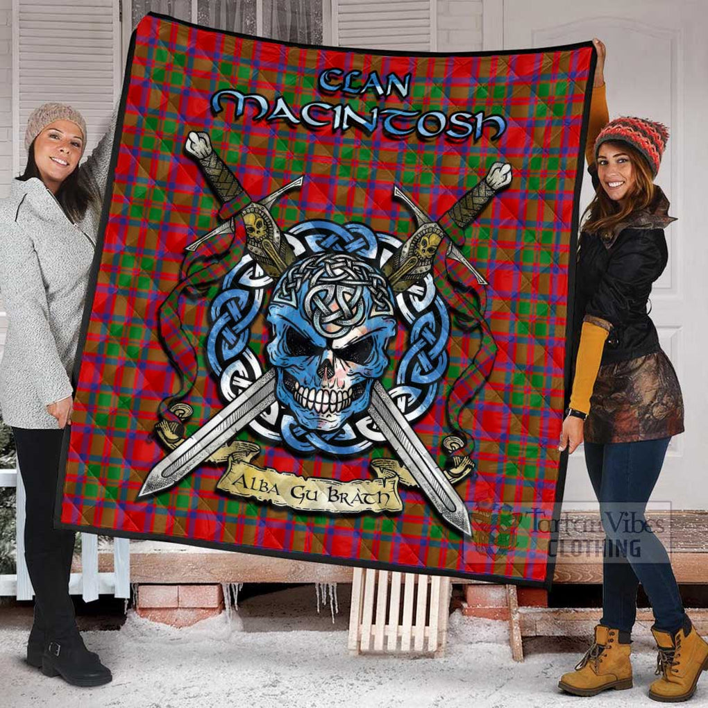 MacIntosh (McIntosh) Tartan Quilt with Celtic Skull Alba Gu Brath Style - Tartan Vibes Clothing
