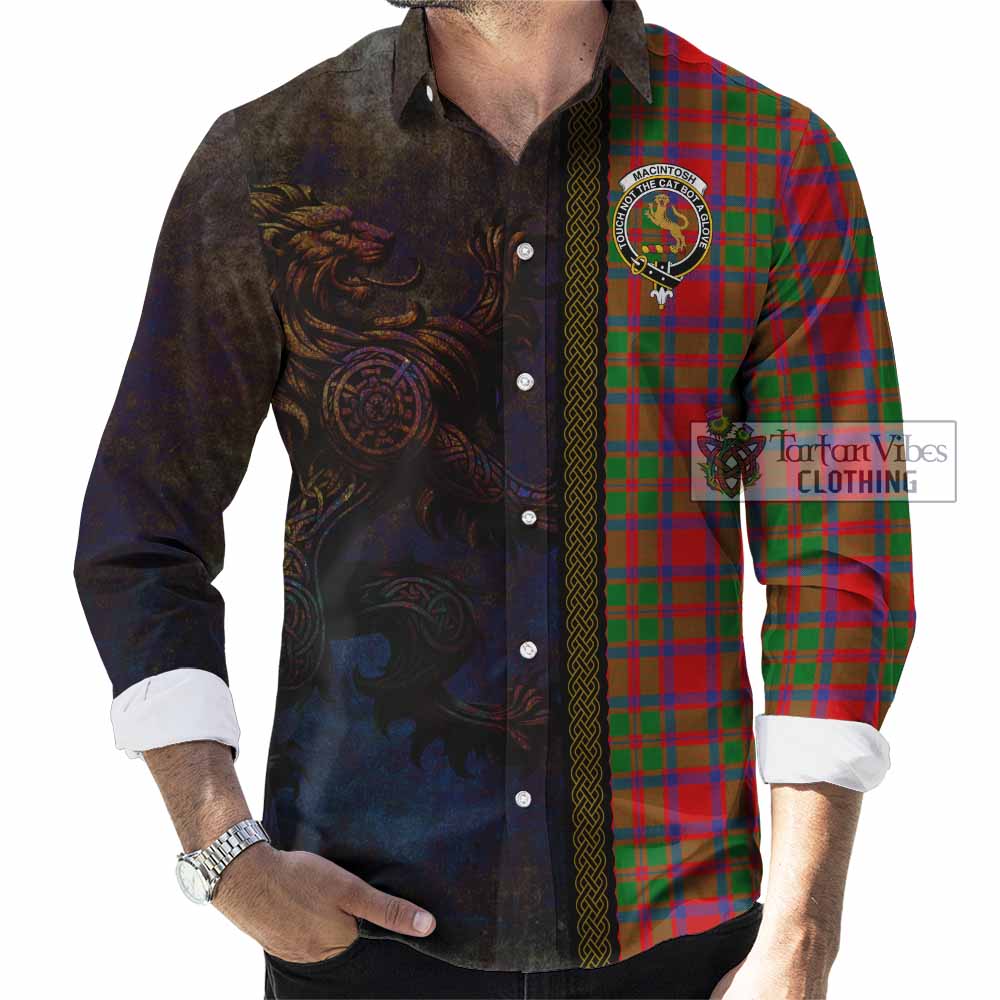 Tartan Vibes Clothing MacIntosh (McIntosh) Tartan Family Crest Long Sleeve Button Shirt Alba Gu Brath Be Brave Lion Ancient Style