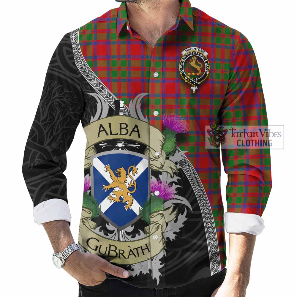 Tartan Vibes Clothing MacIntosh (McIntosh) Tartan Family Crest Long Sleeve Button Shirt Lion Rampant Royal Thistle Shield Celtic Inspired