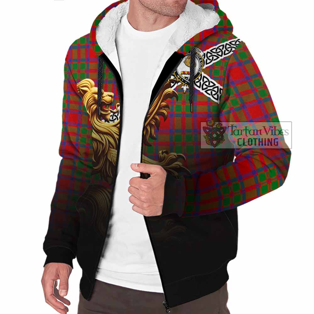 Tartan Vibes Clothing MacIntosh (McIntosh) Crest Tartan Sherpa Hoodie with Golden Lion Emblem Celtic Style