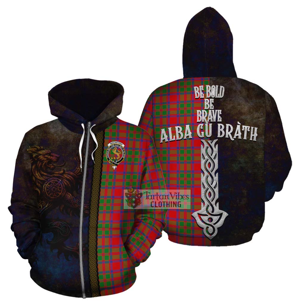 Tartan Vibes Clothing MacIntosh (McIntosh) Tartan Family Crest Cotton Hoodie Alba Gu Brath Be Brave Lion Ancient Style