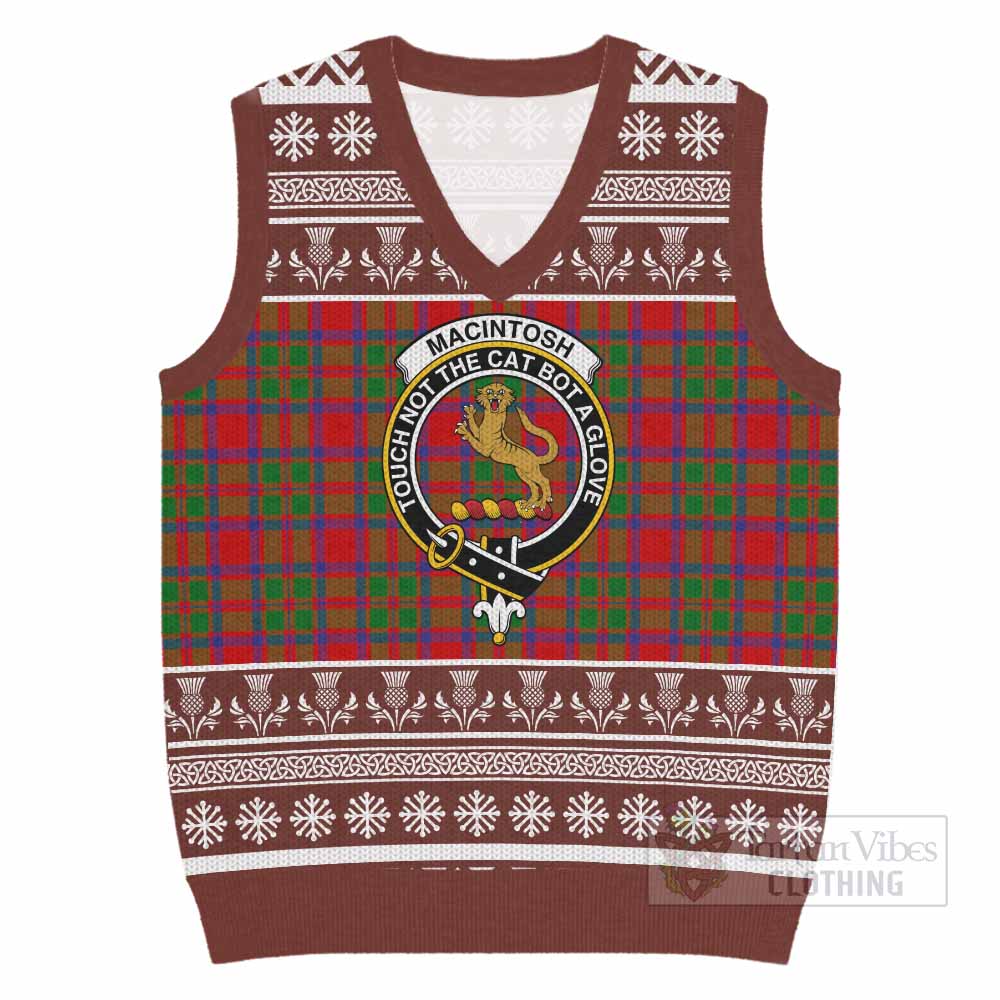 MacIntosh (McIntosh) Clan Tartan Christmas Knitted V-Neck Vest with Family Crest - Tartan Vibes Clothing