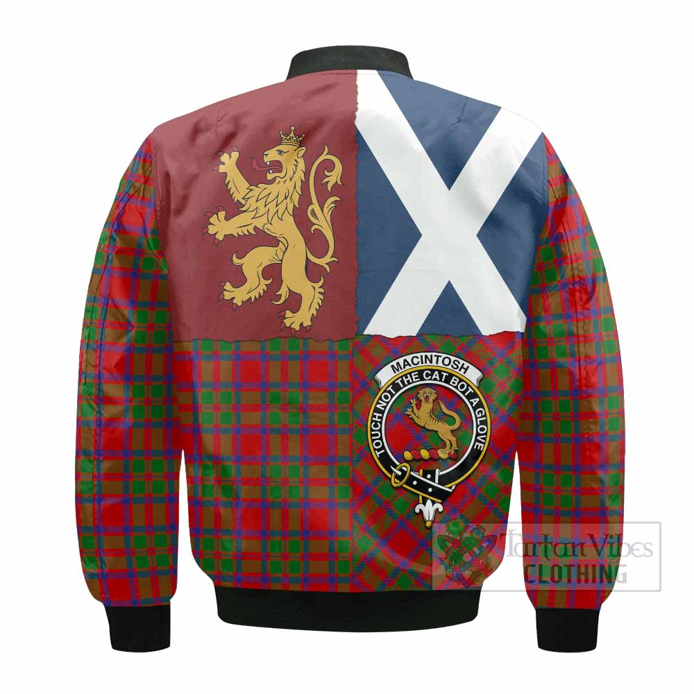 MacIntosh (McIntosh) Crest Tartan Bomber Jacket with Lion Rampant Saltire Style