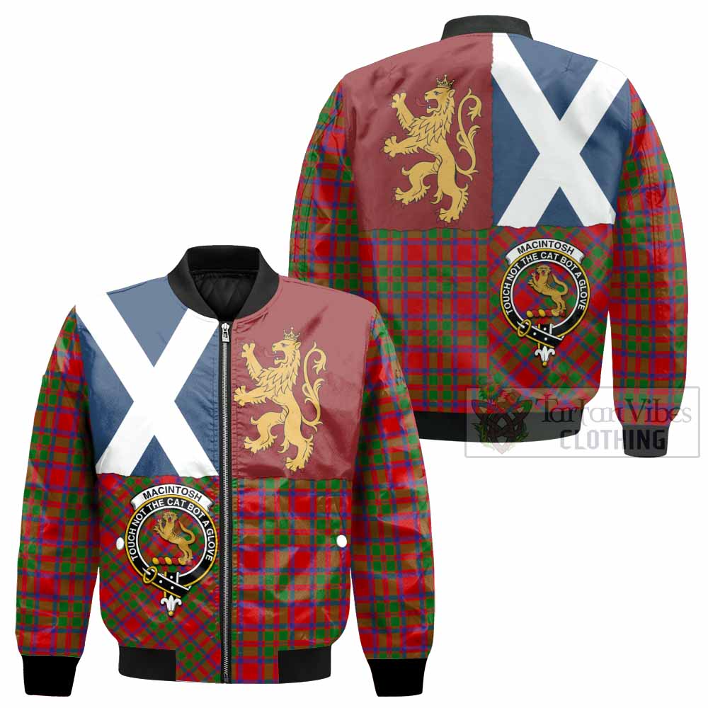 MacIntosh (McIntosh) Crest Tartan Bomber Jacket with Lion Rampant Saltire Style