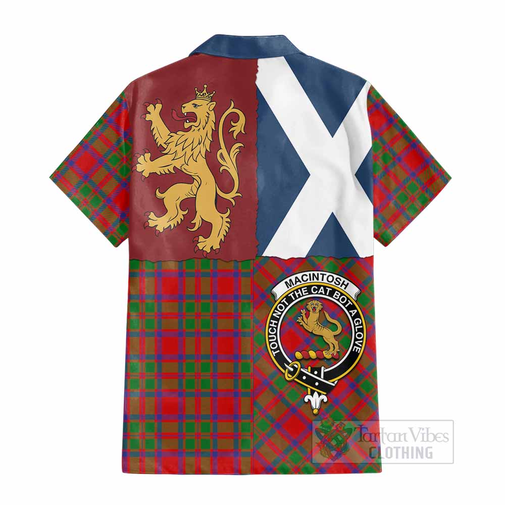 MacIntosh (McIntosh) Crest Tartan Cotton Hawaiian Shirt with Lion Rampant Saltire Style - Tartan Vibes Clothing