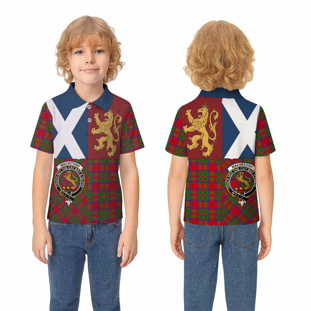 MacIntosh (McIntosh) Crest Tartan Kid Polo Shirt with Lion Rampant Saltire Style - Tartan Vibes Clothing