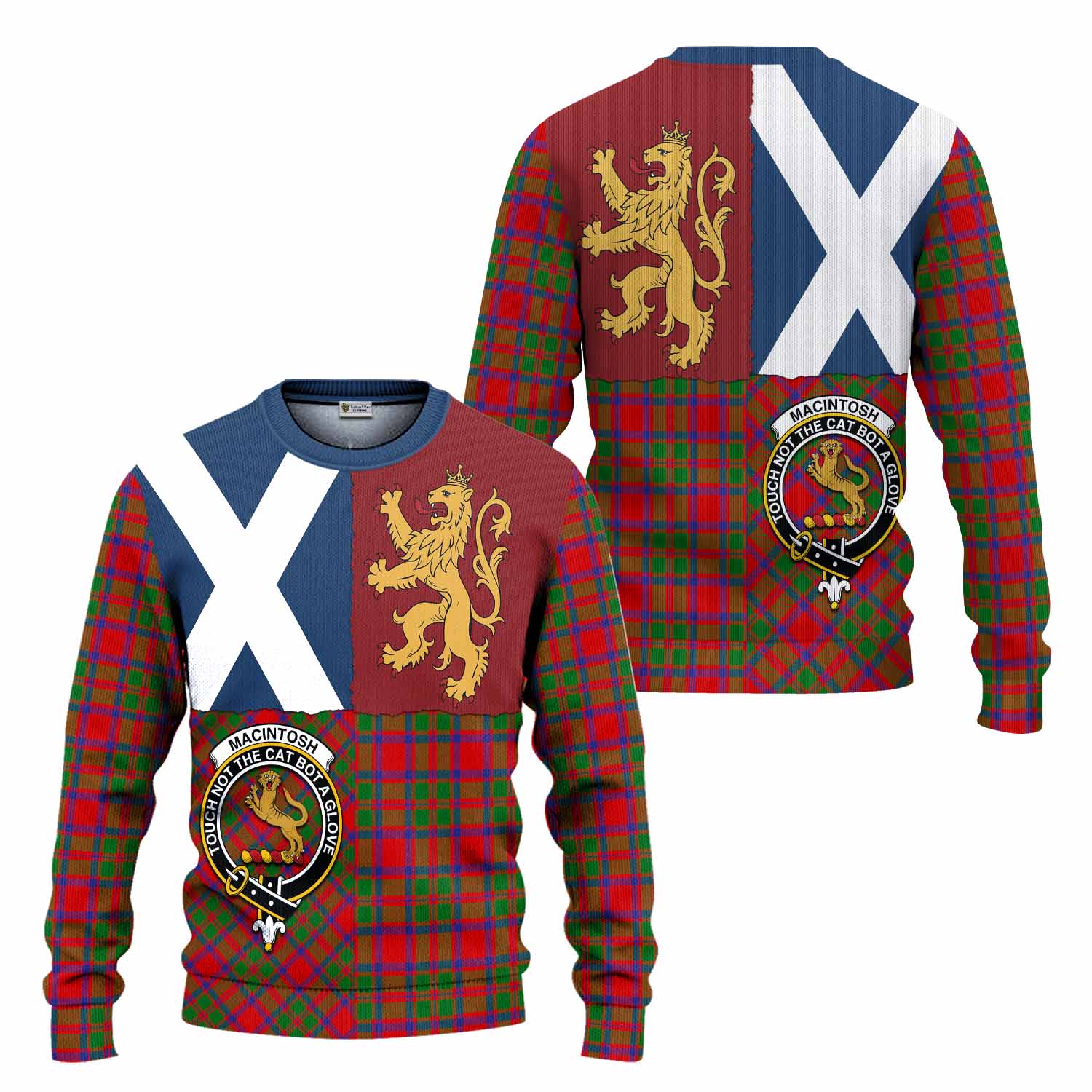 MacIntosh (McIntosh) Crest Tartan Knitted Sweater with Lion Rampant Saltire Style