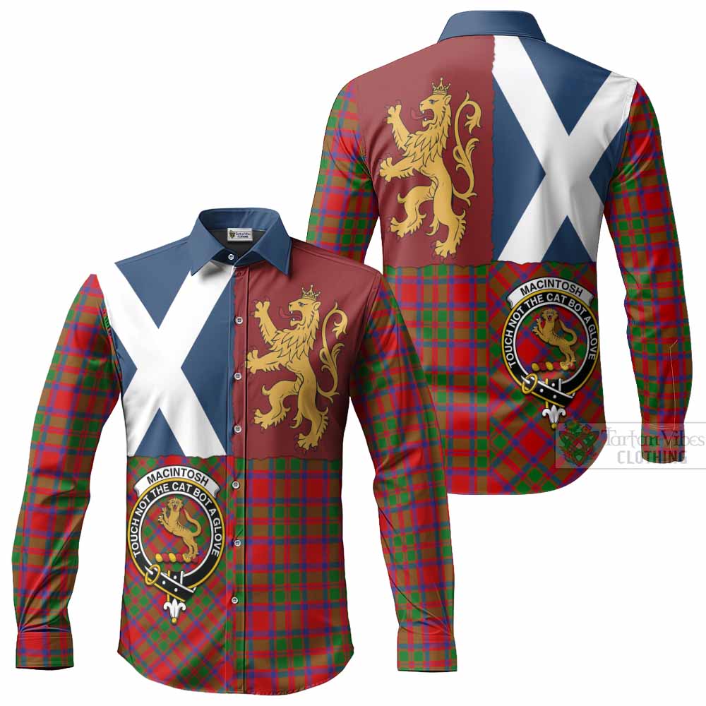 MacIntosh (McIntosh) Crest Tartan Long Sleeve Button Shirts with Lion Rampant Saltire Style
