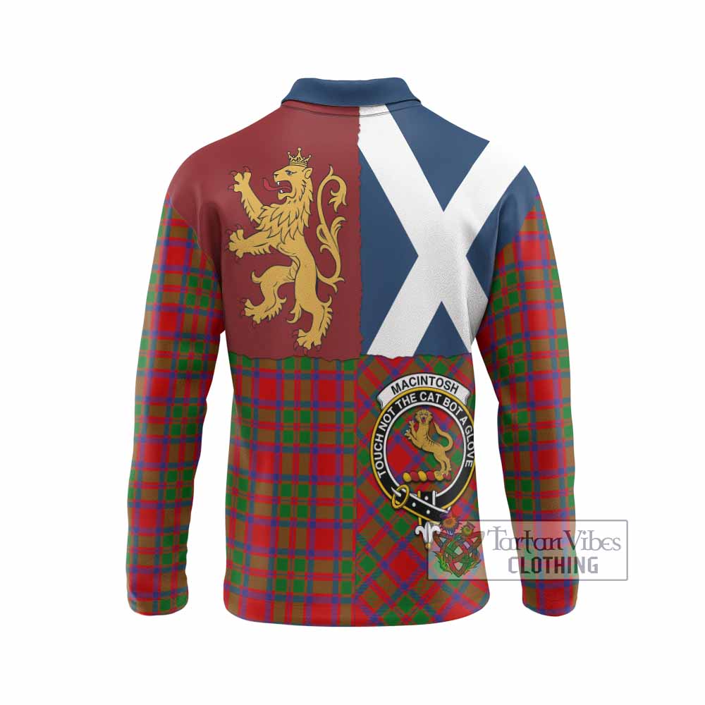 MacIntosh (McIntosh) Crest Tartan Long Sleeve Polo Shirt with Lion Rampant Saltire Style