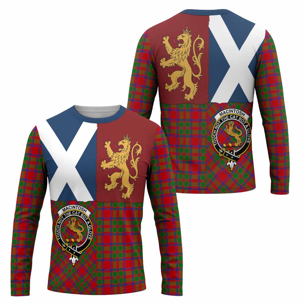 MacIntosh (McIntosh) Crest Tartan Long Sleeve T-Shirt with Lion Rampant Saltire Style