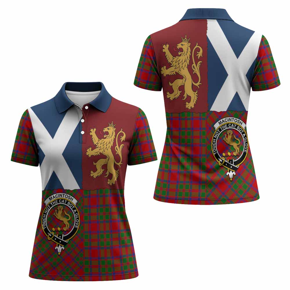 MacIntosh (McIntosh) Crest Tartan Women Polo Shirt with Lion Rampant Saltire Style