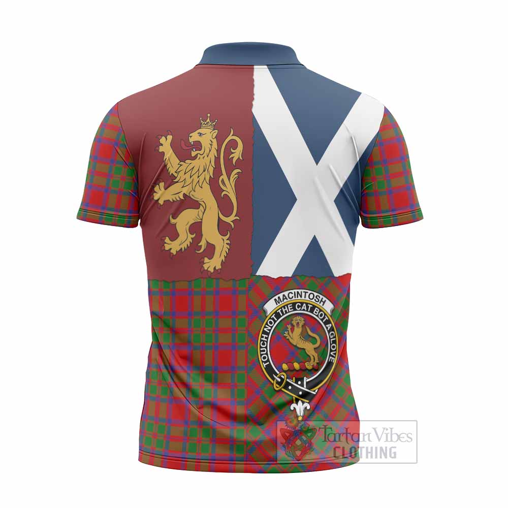 MacIntosh (McIntosh) Crest Tartan Zipper Polo Shirt with Lion Rampant Saltire Style