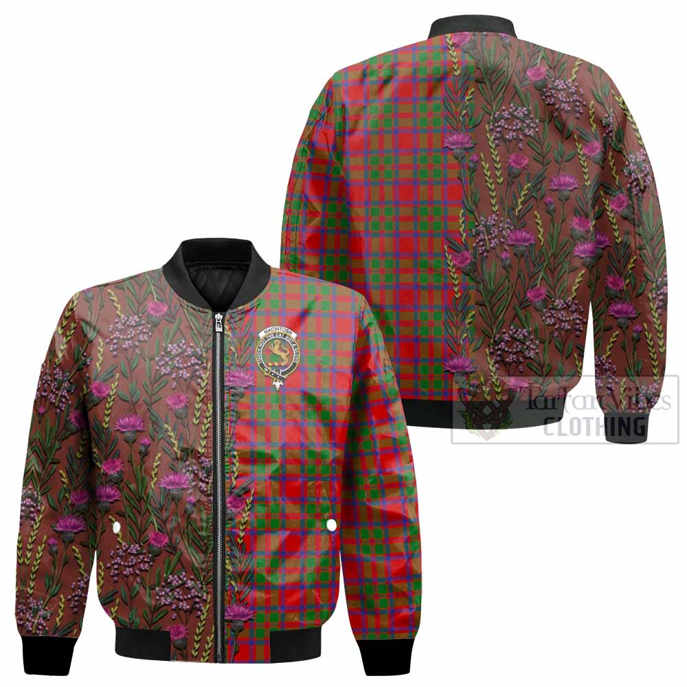 MacIntosh (McIntosh) Family Crest Tartan Bomber Jacket Scottish Thistle Flower Pattern Half Style - Tartan Vibes Clothing