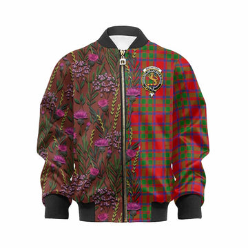 MacIntosh (McIntosh) Family Crest Tartan Kid Bomber Jacket Scottish Thistle Flower Pattern Half Style - Tartan Vibes Clothing