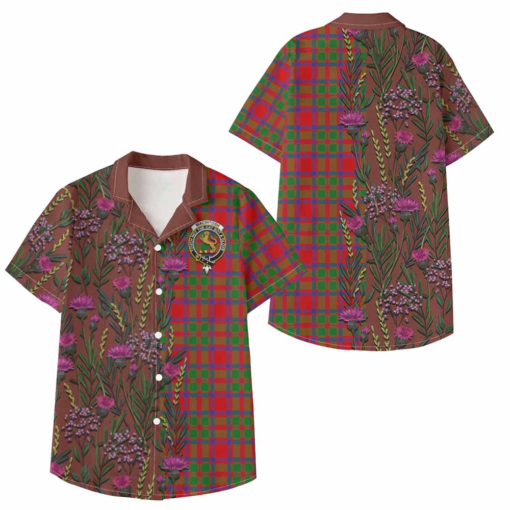 MacIntosh (McIntosh) Family Crest Tartan Kid Hawaiian Shirt Scottish Thistle Flower Pattern Half Style - Tartan Vibes Clothing
