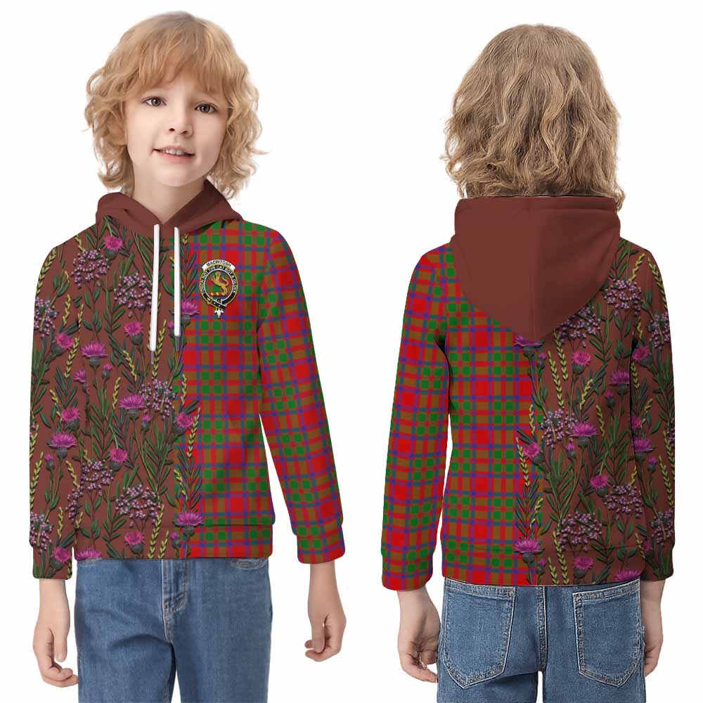 MacIntosh (McIntosh) Family Crest Tartan Kid Hoodie Scottish Thistle Flower Pattern Half Style - Tartan Vibes Clothing