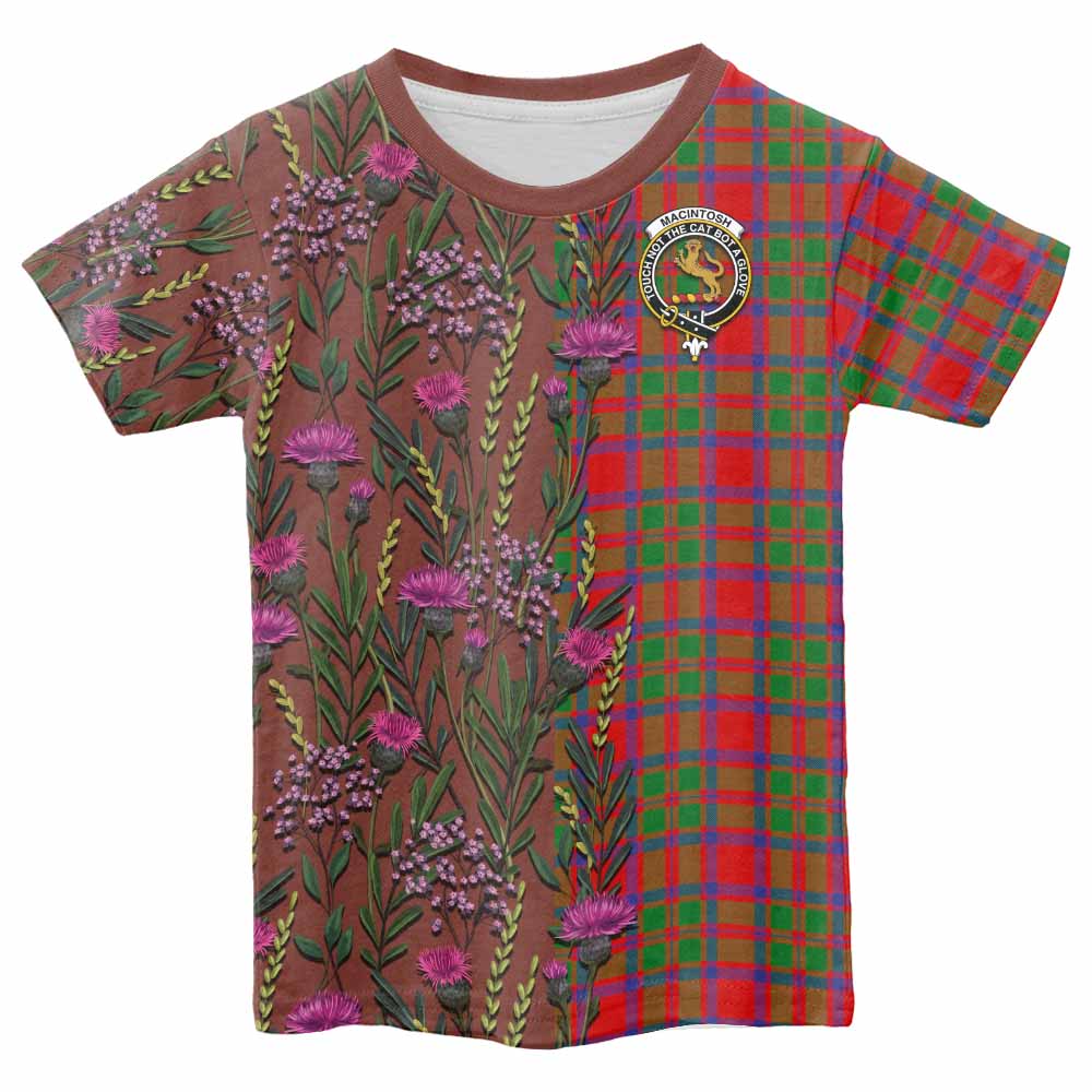 MacIntosh (McIntosh) Family Crest Tartan Kid T-shirt Scottish Thistle Flower Pattern Half Style - Tartan Vibes Clothing