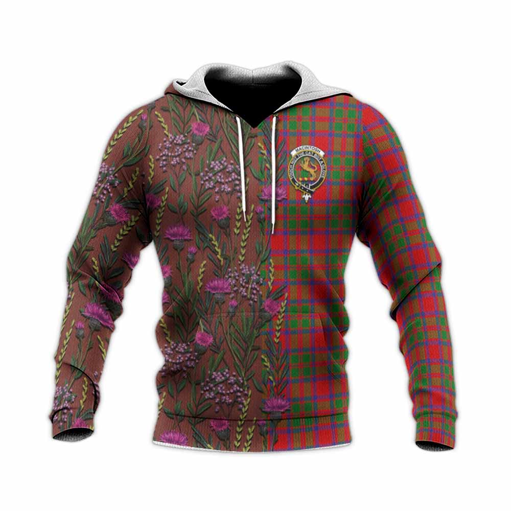 MacIntosh (McIntosh) Family Crest Tartan Knitted Hoodie Scottish Thistle Flower Pattern Half Style - Tartan Vibes Clothing