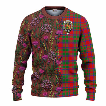 MacIntosh (McIntosh) Family Crest Tartan Knitted Sweater Scottish Thistle Flower Pattern Half Style - Tartan Vibes Clothing