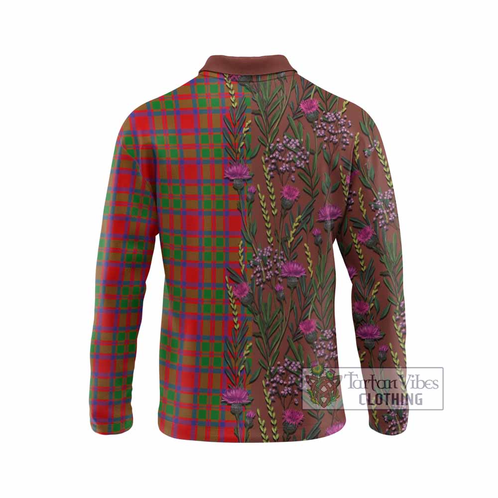 MacIntosh (McIntosh) Family Crest Tartan Long Sleeve Polo Shirt Scottish Thistle Flower Pattern Half Style - Tartan Vibes Clothing
