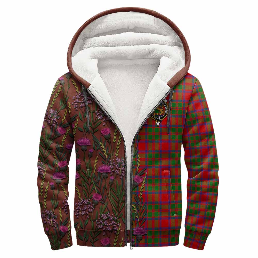 MacIntosh (McIntosh) Family Crest Tartan Sherpa Hoodie Scottish Thistle Flower Pattern Half Style - Tartan Vibes Clothing