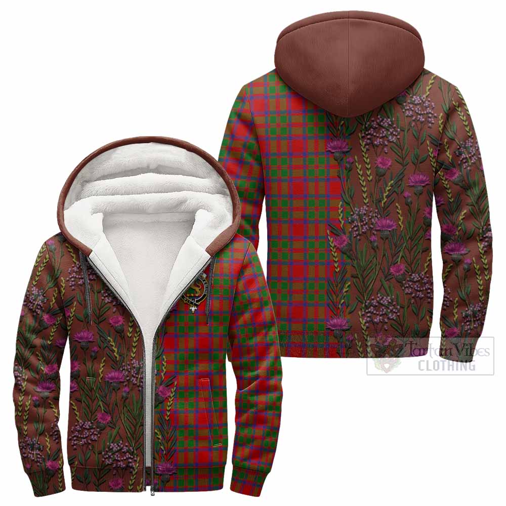 MacIntosh (McIntosh) Family Crest Tartan Sherpa Hoodie Scottish Thistle Flower Pattern Half Style - Tartan Vibes Clothing