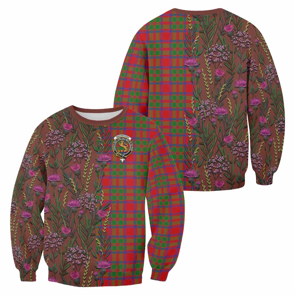 MacIntosh (McIntosh) Family Crest Tartan Sweatshirt Scottish Thistle Flower Pattern Half Style - Tartan Vibes Clothing